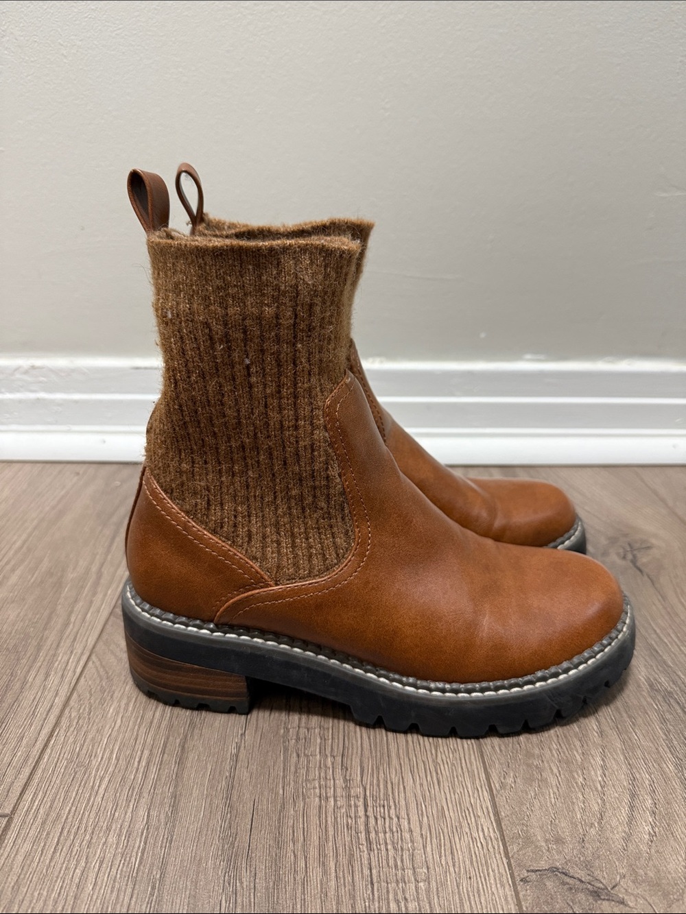Universal Thread Brown Knit-Cuff Chelsea Lug Boot Booties